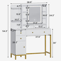 Sikaic Makeup Vanity LED Makeup Vanity Desk with Mirror Charging Station Hidden and Open Storage Shelves White