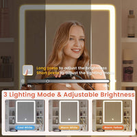 Sikaic Makeup Vanity LED Makeup Vanity Desk with Mirror Charging Station Hidden and Open Storage Shelves White