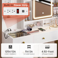 Sikaic Makeup Vanity LED Makeup Vanity Desk with Mirror Charging Station Hidden and Open Storage Shelves White