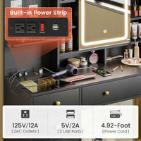 Sikaic Makeup Vanity LED Makeup Vanity Desk with Mirror Charging Station Hidden and Open Storage Shelves Black