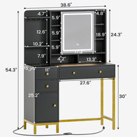 Sikaic Makeup Vanity LED Makeup Vanity Desk with Mirror Charging Station Hidden and Open Storage Shelves Black