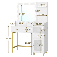 Sikaic Makeup Vanity LED Makeup Vanity with Mirror Charging Station Open Storage Shelves 3-Compartment Organizer White