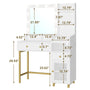 Sikaic Makeup Vanity LED Makeup Vanity with Mirror Charging Station Open Storage Shelves 3-Compartment Organizer White