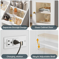 Sikaic Makeup Vanity LED Makeup Vanity with Mirror Charging Station Open Storage Shelves 3-Compartment Organizer White