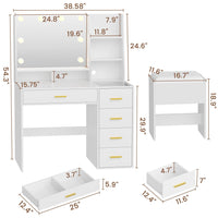Sikaic Makeup Vanity LED Makeup Vanity Set with Mirror Cushioned Stool Charging Station Open Storage Shelves White