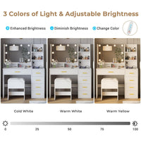 Sikaic Makeup Vanity LED Makeup Vanity Set with Mirror Cushioned Stool Charging Station Open Storage Shelves White