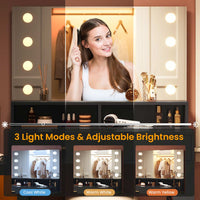 Sikaic Makeup Vanity LED Makeup Vanity Dresser with Mirror and Charging Station & 5 Drawers Cabinet Storage Black