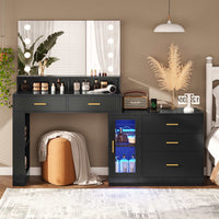 Sikaic Makeup Vanity LED Makeup Vanity Dresser with Mirror and Charging Station & 5 Drawers Cabinet Storage Black