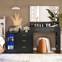 Sikaic Makeup Vanity LED Makeup Vanity Dresser with Mirror and Charging Station & 5 Drawers Cabinet Storage Black