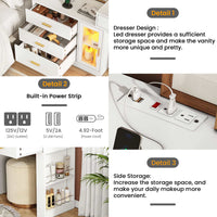 Sikaic Makeup Vanity LED Makeup Vanity Dresser with Mirror and Charging Station & 5 Drawers Cabinet Storage White