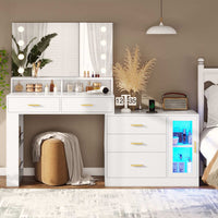 Sikaic Makeup Vanity LED Makeup Vanity Dresser with Mirror and Charging Station & 5 Drawers Cabinet Storage White