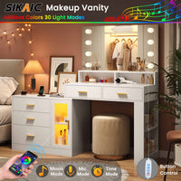 Sikaic Makeup Vanity LED Makeup Vanity Dresser with Mirror and Charging Station & 5 Drawers Cabinet Storage White