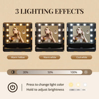 Sikaic Makeup Vanity Glass Top Makeup Vanity with Lights Power Strip & 10x Magnifying Mirror And Compartment Storage Drawers & Shelves Black