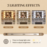 Sikaic Makeup Vanity Glass Top Makeup Vanity with Lights Power Strip & 10x Magnifying Mirror And Compartment Storage Drawers & Shelves White