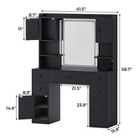 Sikaic Makeup Vanity Makeup Vanity Desk with Charging Station Mirror & Time Display & Ambient Light 5 Drawers & 4 Storage Cabinets Black