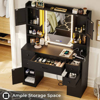 Sikaic Makeup Vanity Makeup Vanity Desk with Charging Station Mirror & Time Display & Ambient Light 5 Drawers & 4 Storage Cabinets Black