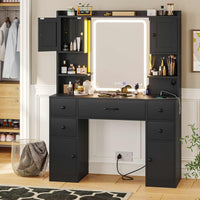 Sikaic Makeup Vanity Makeup Vanity Desk with Charging Station Mirror & Time Display & Ambient Light 5 Drawers & 4 Storage Cabinets Black