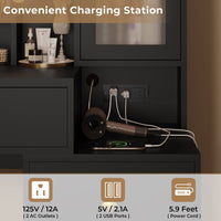 Sikaic Makeup Vanity Large Makeup Vanity with Nightstand Mirror and Lights & Charging Station 5 Drawers and Storage Shelves Black&Gold