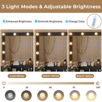 Sikaic Makeup Vanity Large Makeup Vanity with Nightstand Mirror and Lights & Charging Station 5 Drawers and Storage Shelves Black&Gold