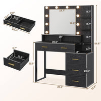 Sikaic Makeup Vanity Makeup Vanity with Mirror & Lights and Charging Station 5 Drawers and Shelves Black