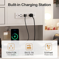 Sikaic Makeup Vanity Sikaic Glass Top Makeup Vanity Desk with Lighted Mirror & Bench Charging Station Double Door Cabinet White & Gold