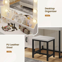 Sikaic Makeup Vanity Glass Top Makeup Vanity Desk with Lighted Mirror & Bench Charging Station Double Door Cabinet White & Black