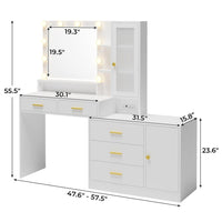 Sikaic Makeup Vanity LED Makeup Vanity with Dresser Charging Station Mirror Drawers & Shelves White