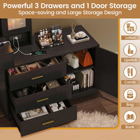 Sikaic Makeup Vanity LED Makeup Vanity with Dresser Charging Station Mirror Drawers & Shelves Black