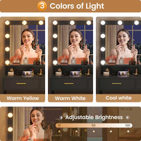 Sikaic Makeup Vanity LED Makeup Vanity with Dresser Charging Station Mirror Drawers & Shelves Black