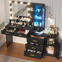 Sikaic Makeup Vanity LED Makeup Vanity with Dresser Charging Station Mirror Drawers & Shelves Black
