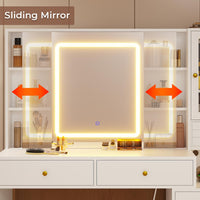 Sikaic Makeup Vanity LED Makeup Vanity with Charging Station & 3-Layer Jewelry Box Sliding Mirror & 5 Drawers & Shelves White