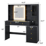 Sikaic Makeup Vanity LED Makeup Vanity with Charging Station & 3-Layer Jewelry Box Sliding Mirror & 5 Drawers & Shelves Black
