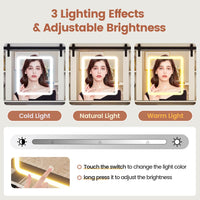 Sikaic Makeup Vanity LED Vanity Desk with Sliding Mirror and Lights Large Makeup Vanity with Glass Top & Charging Station 5 Drawers & Shelves & Cabinets Antique White