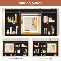 Sikaic LED Vanity Desk with Sliding Mirror & LED Lights Tempered Glass Top Farmhouse Makeup Vanity Table with Power Outlet Rustic Dressing Table Wood-Grain Black