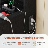 Sikaic LED Vanity Desk with Sliding Mirror & LED Lights Tempered Glass Top Farmhouse Makeup Vanity Table with Power Outlet Rustic Dressing Table Wood-Grain Black