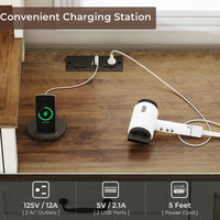 Sikaic Makeup Vanity LED Mirror Glass Top Vanity Desk with Dresser & Charging Station Drawers & Shelves White