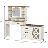Sikaic Makeup Vanity LED Mirror Glass Top Vanity Desk with Dresser & Charging Station Drawers & Shelves White