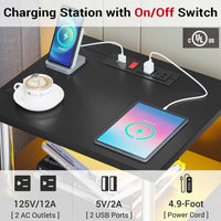 Sikaic Nightstand LED 2 Drawers Nightstand with Charging Station Open Storage 2 USB Ports 2 Outlets Black