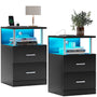 Sikaic Nightstand LED 2 Drawers Nightstand with Charging Station Open Storage 2 USB Ports 2 Outlets Black