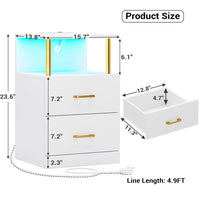 Sikaic Nightstand LED 2 Drawers Nightstand with Charging Station Open Storage 2 USB Ports 2 Outlets White