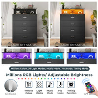 Sikaic Dresser 4 Drawers Led Tall Dresser with Charging Station for Bedroom Closet Black