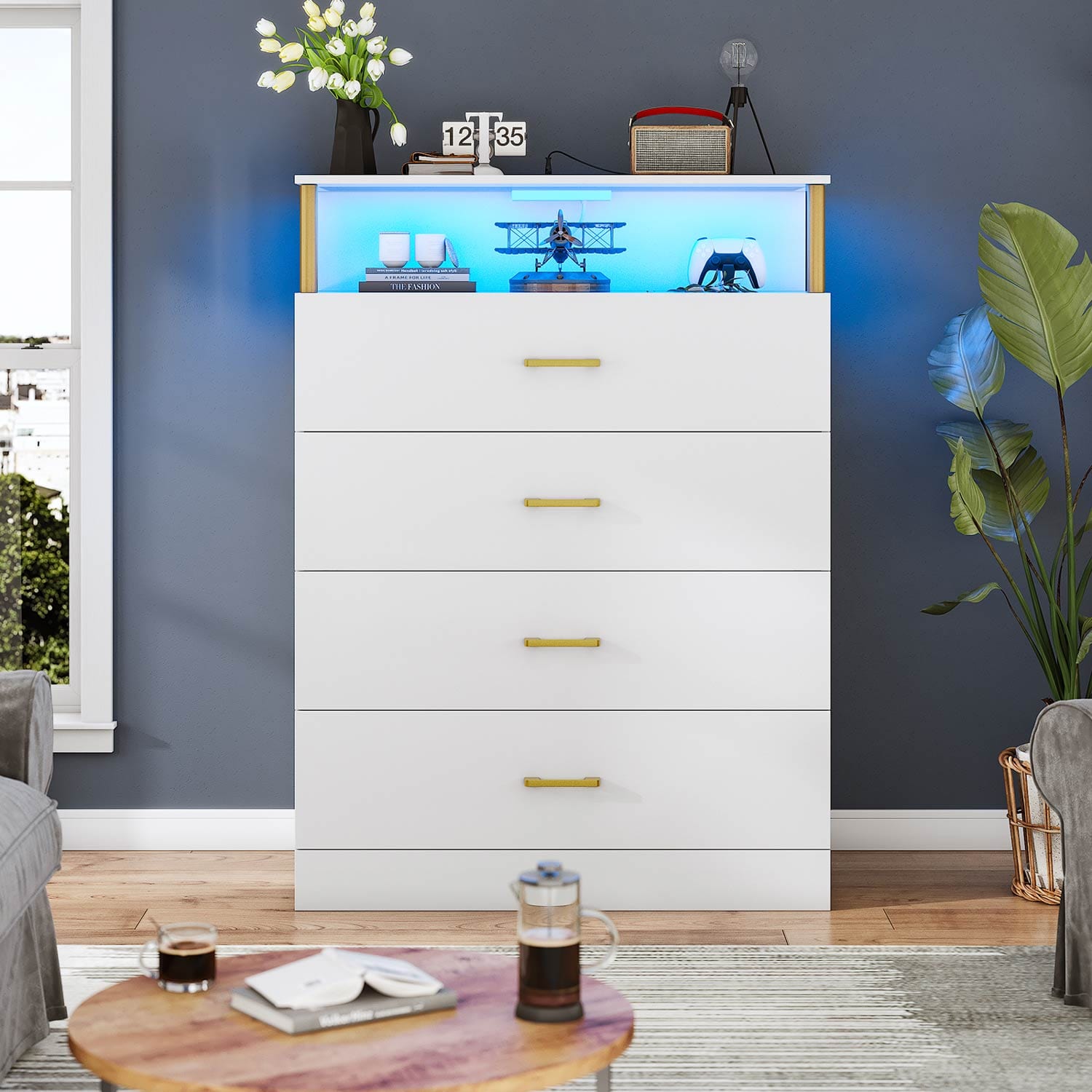 Sikaic 4 Drawers Dresser Tall Chest of Drawers with LED Lights White Modern Sikaic 4 Drawers Dresser Tall Chest of Drawers with LED Lights White Modern