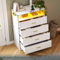 Sikaic Dresser 4 Drawers Led Tall Dresser with Charging Station for Bedroom Closet White