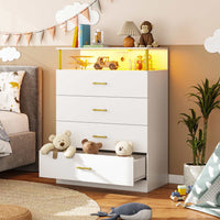 Sikaic Dresser 4 Drawers Led Tall Dresser with Charging Station for Bedroom Closet White