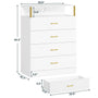 Sikaic Dresser 4 Drawers Led Tall Dresser with Charging Station for Bedroom Closet White