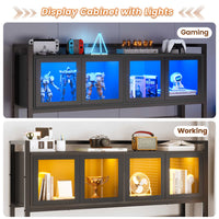 Sikaic Computer Desk LED L Shaped Computer Desk 62 inches Reversible L Shaped Desk with Storage Drawers Hutch and Pegboard with Power Outlet for Home Office Black