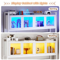 Sikaic Computer Desk LED L Shaped Computer Desk 62 inches Reversible L Shaped Desk with Storage Drawers Hutch and Pegboard with Power Outlet for Home Office White