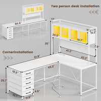 Sikaic Computer Desk LED L Shaped Computer Desk 62 inches Reversible L Shaped Desk with Storage Drawers Hutch and Pegboard with Power Outlet for Home Office White