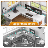 Sikaic Computer Desk LED L Shaped Computer Desk 62 inches Reversible L Shaped Desk with Storage Drawers Hutch and Pegboard with Power Outlet for Home Office White