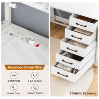 Sikaic Computer Desk LED L Shaped Computer Desk 62 inches Reversible L Shaped Desk with Storage Drawers Hutch and Pegboard with Power Outlet for Home Office White